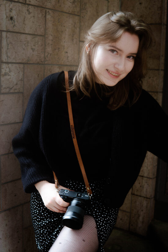 Small brown neck strap